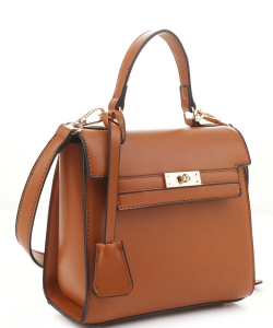 Turn-Lock Accent 2-Way Small Satchel Bag FC20270  BROWN